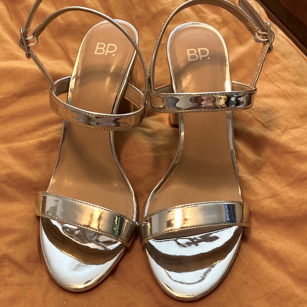 Silver chunky heel sandal